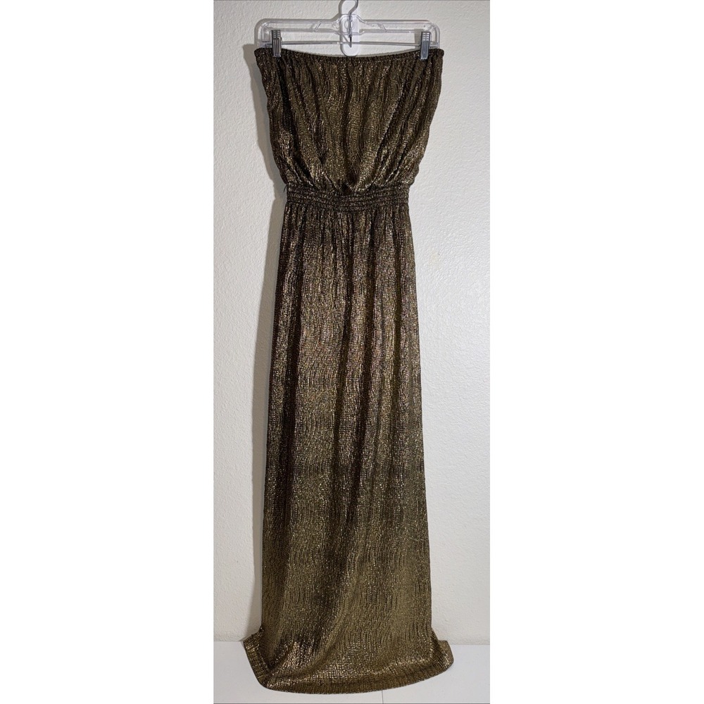Gianni Bini Gold Metallic Strapless Maxi Cocktail Dress Size Medium Party Club